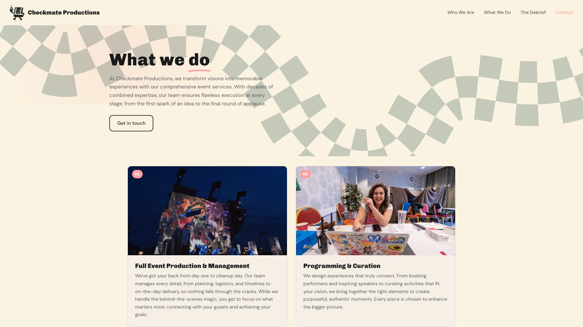 Checkmate Productions What We Do page